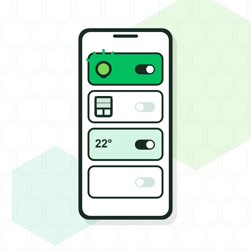 Ilustración de la app de domótica con luces, persianas y clima