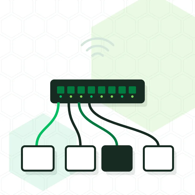 Ilustración de un switch con los equipos conectados por cable