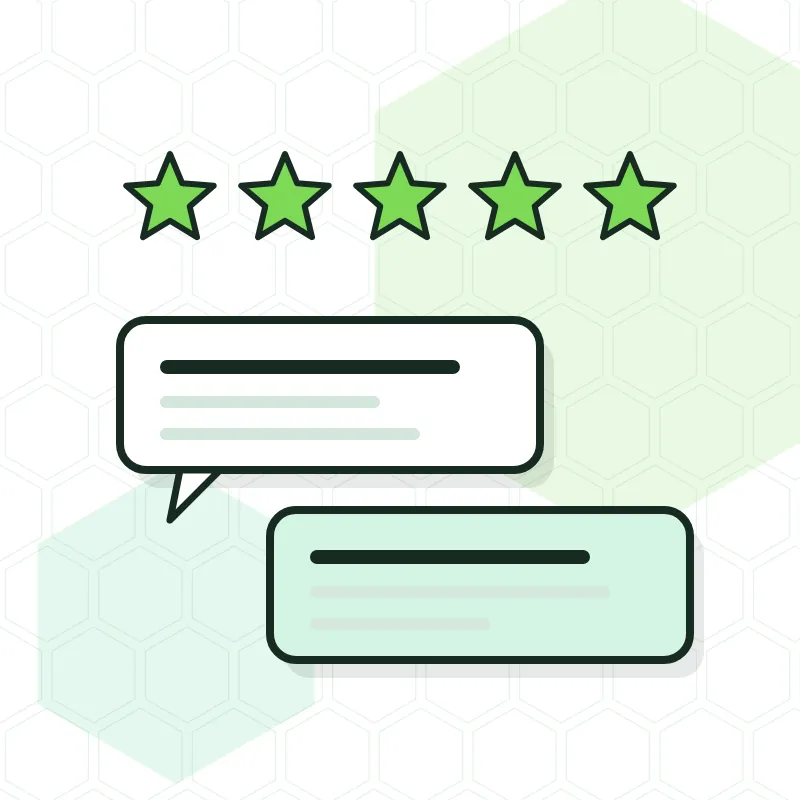 Illustration of five stars and two customer reviews