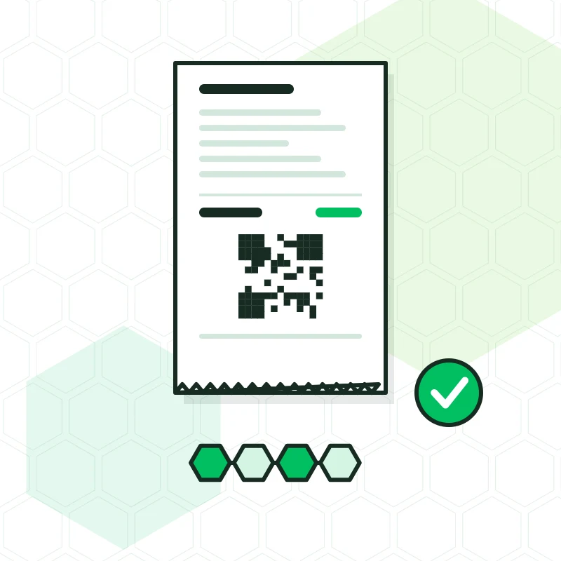 Ilustración de un ticket con QR y registro encadenado